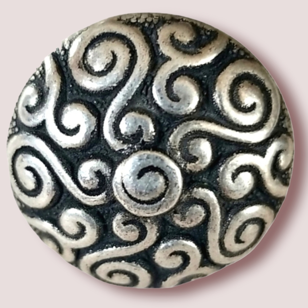 Hand Crafted Repurposed Vintage Antique Silver Button Adjustable Ring NWT
